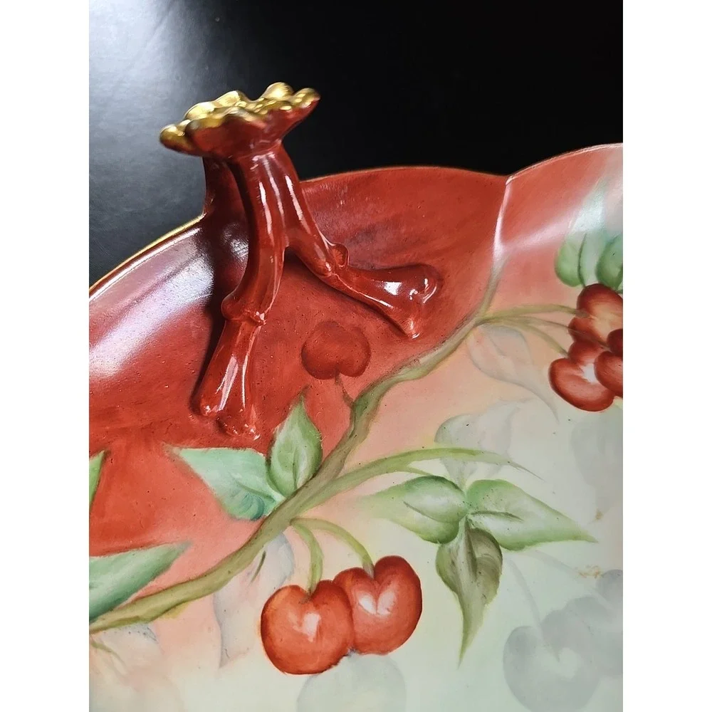 Limoges Cherries Split Handled Victorian Vanity Tray W.G. & Co Antique Gold Trim